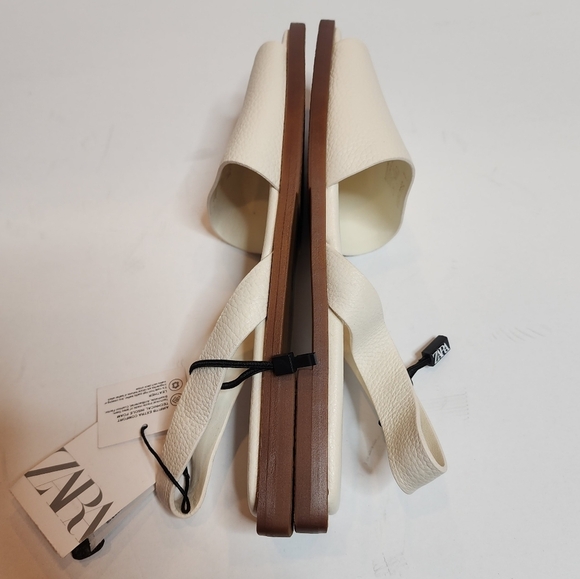 NWT Zara Flat White Leather Slider Sandals With Heel Strap Size EU 38 Stud Detai - Picture 6 of 16